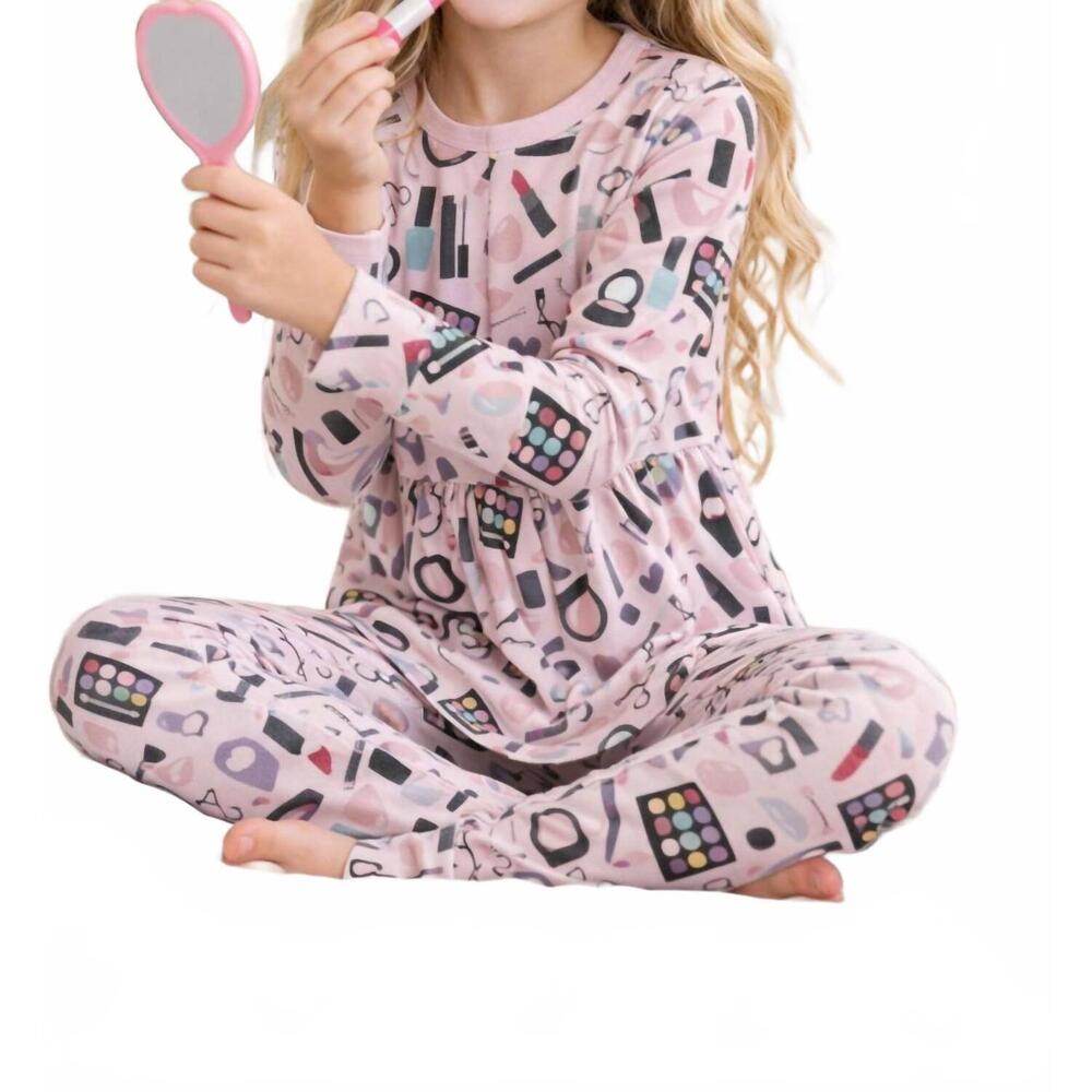 NEW KICKEE girls long sleeve pajama set in mama's makeup